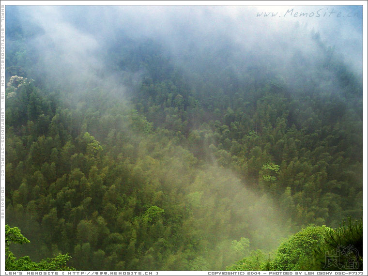 云雾中透过一丝阳光，给这份山雾增添一番神圣的感觉。