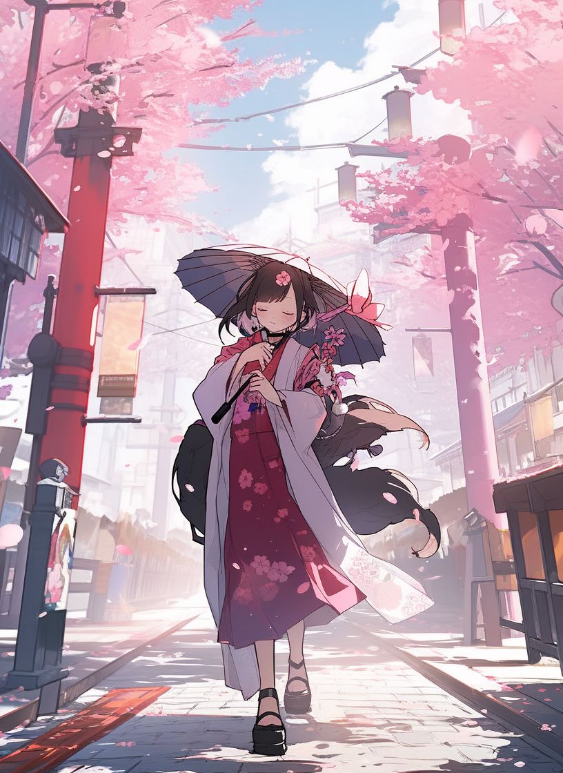 NC MKT manga and anime asian girl walking amidst pink cherry bl 6a3b8d0f 1a01 42fc 80f3 8d1a4eb62e5f